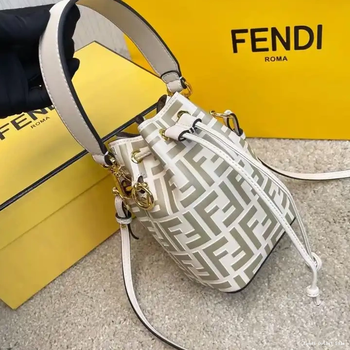 Cheap Mini Calf Bag Bucket Tresor Mon FF In Fendi White Leather Motif 0425